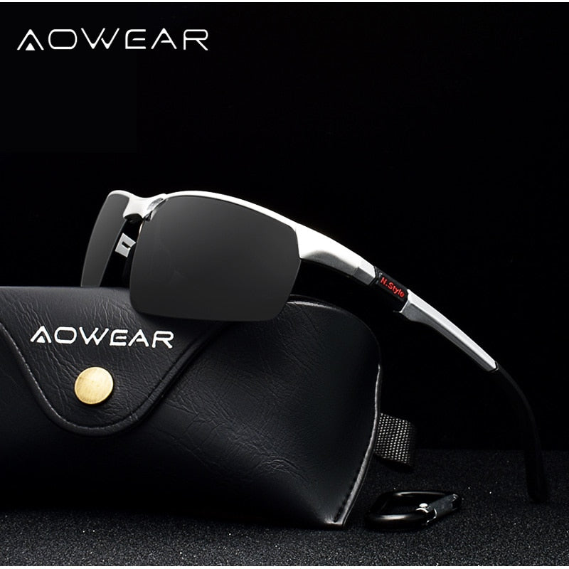AOWEAR Brand Designer Rimless Sunglasses Men Porlarized Aluminum Magnesium Sports Sun Glasses