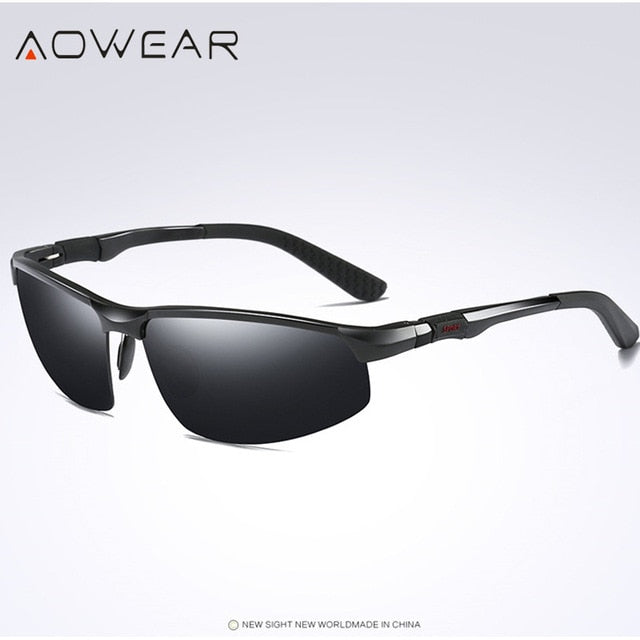 AOWEAR Brand Designer Rimless Sunglasses Men Porlarized Aluminum Magnesium Sports Sun Glasses