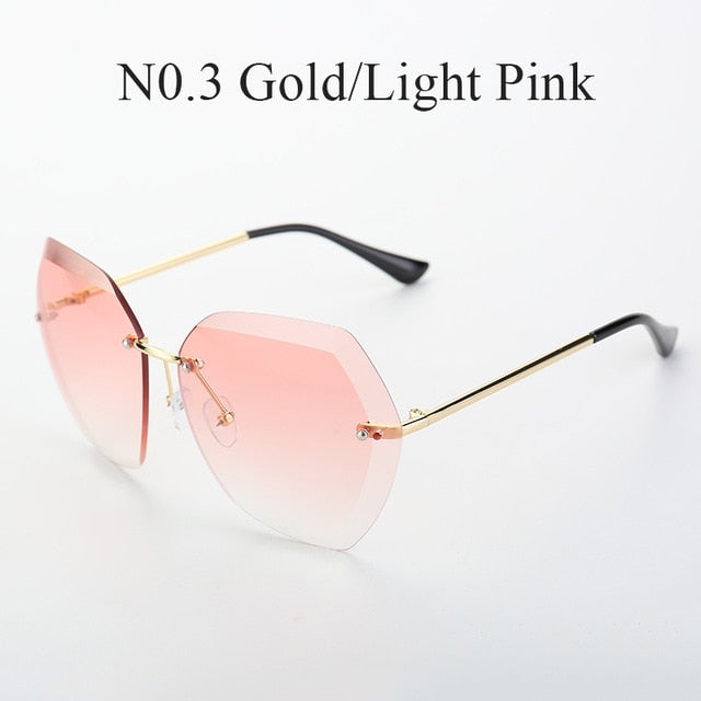 Luxury Fashion Rimless Oversized Cutting Lens Sunglasses